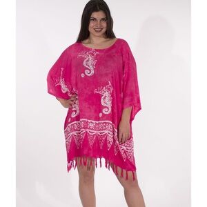 Hot Pink Seahorse Print Swim Cover-Up Tunic